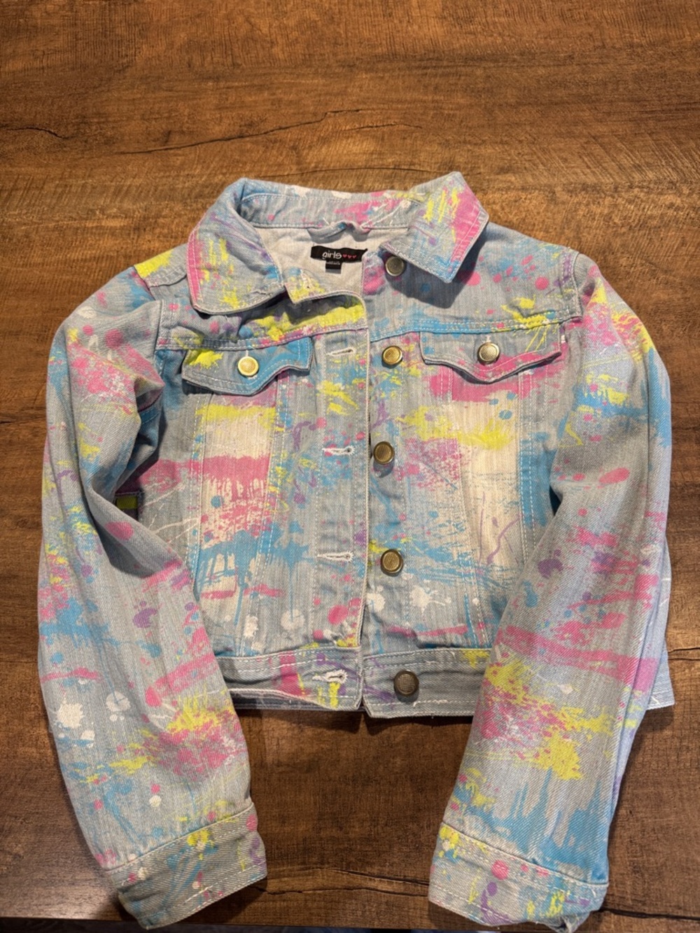Girls Bundle Paint Splatter Denim Jacket + Def Leppard Graphic Tee (Size 10/12)